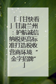 「甘快看」甘肃兰州：护航诚信纳税更高标准打造税收营商环境“金字招牌”