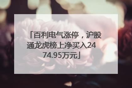 百利电气涨停，沪股通龙虎榜上净买入2474.95万元